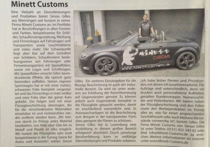 Zeitungs Artikel Minett Customs